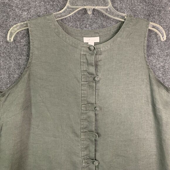 J Jill Love Linen Button Front Light Weight Vest Olive Green 100% Linen Sz Small - Picture 2 of 12